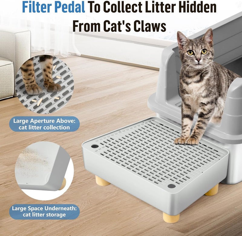 Bartuke Extra Large Cat Litter Box Step Ramp, Cat's Litter Catcher Mat with Wooden Feet, Filter Function, Pedal Stool for Self-Cleaning Cat Litter Box, Ideal for Kitten & Elderly Cats (Light Grey) - Image 3